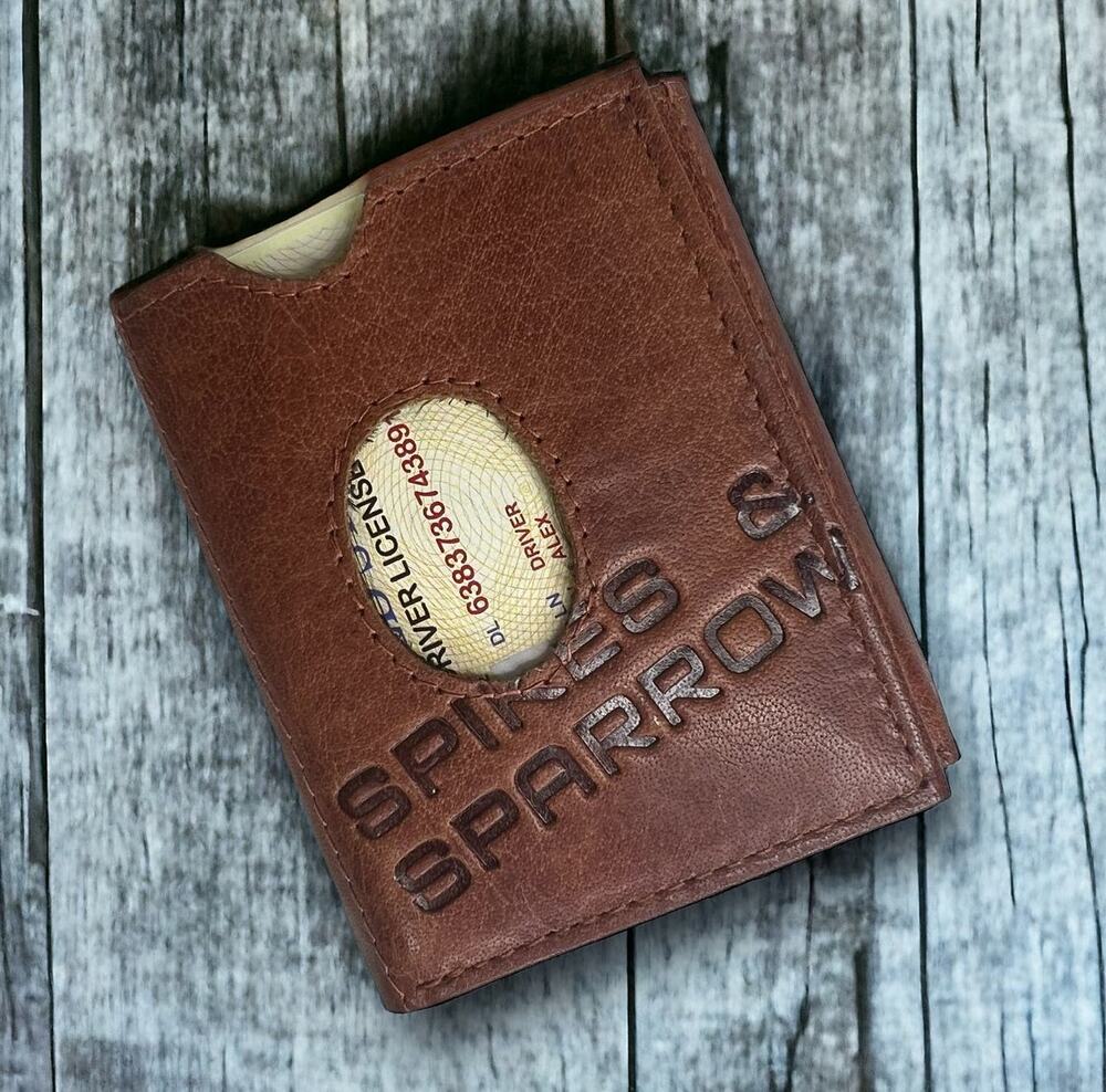 Spikes And Sparrow Austin Brandy Brown Leather Trifold Snap Wallet RFID Protect